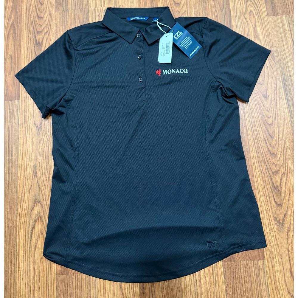 Cutter & Buck Monaco Polo Womens Large DryTec Stretch Golf Shirt Black NWT